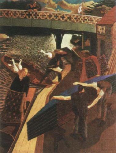 stanley spencer swan upping at cookham oil painting picture